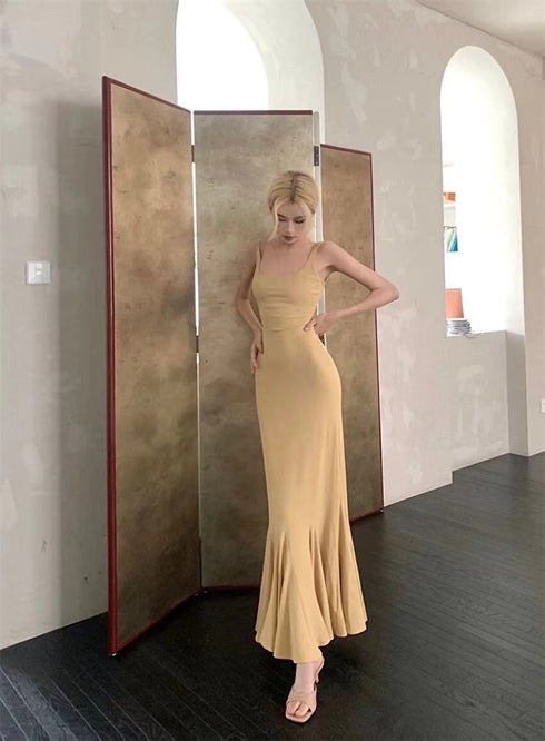 Open Neck Simple Strap Long maxi Dress